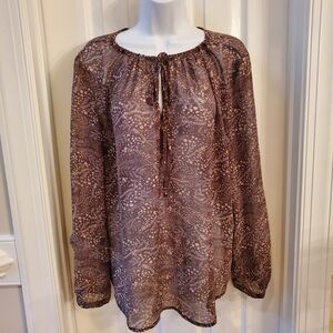 LOFT Brown Leaf Print Blouse